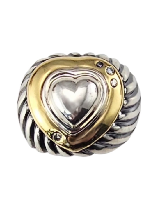 David Yurman Jewelry - David Yurman Sterling Silver & 18K/14K Gold Diamond Heart Ring Size 6 #24619